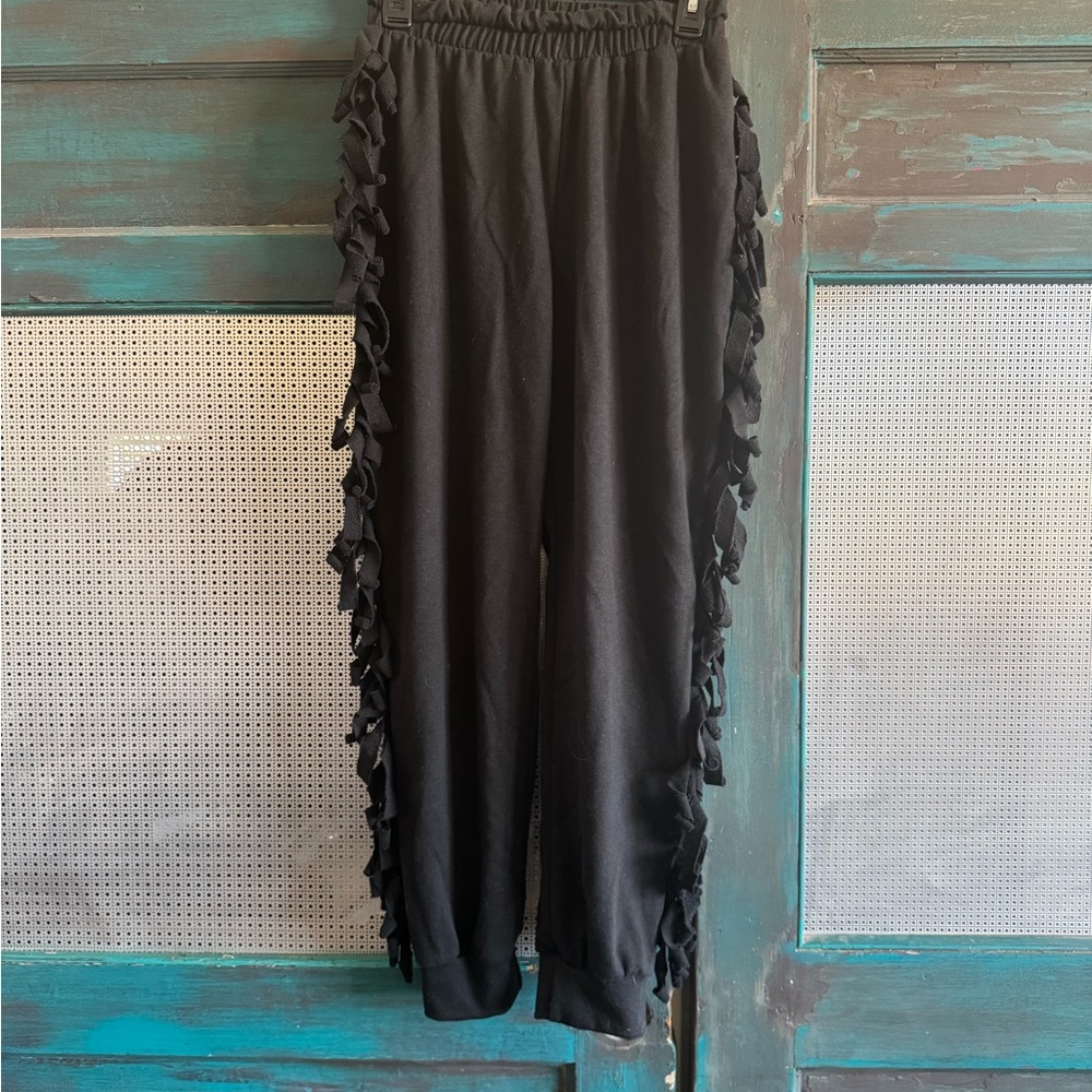 Black Fringe Trim Joggers